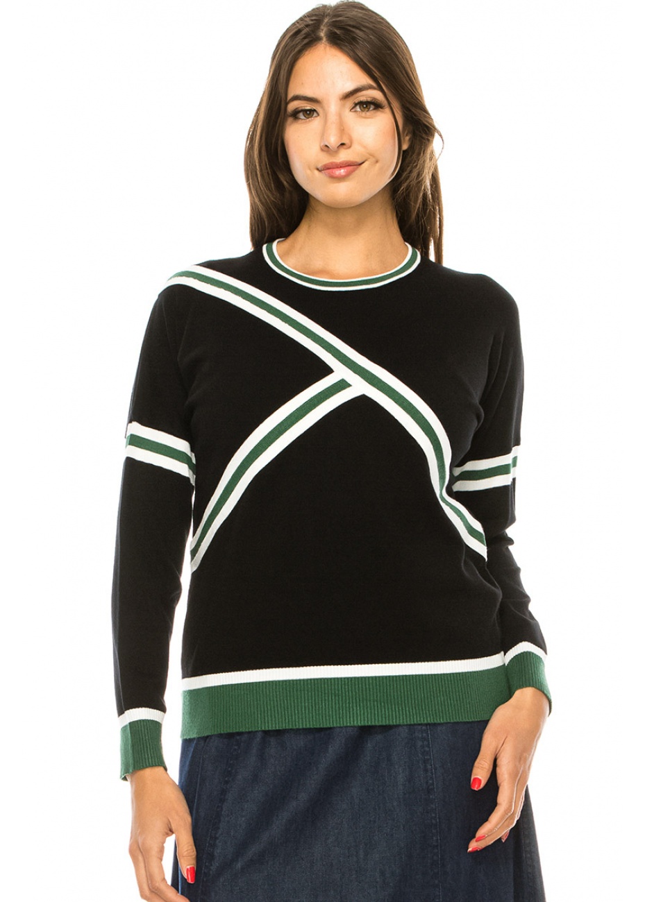 Black Green Color Block Sweater